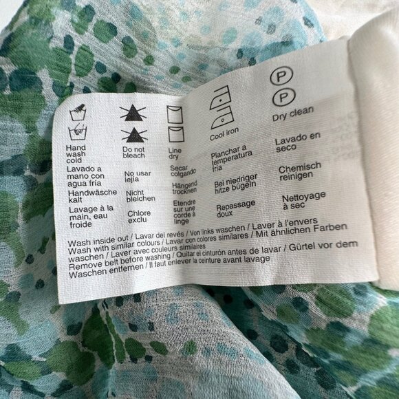 ESPRIT SILK DRESS Garden Fairy Sheer Green & Blue Floral Vines Print Lined 12 US - Picture 7 of 8
